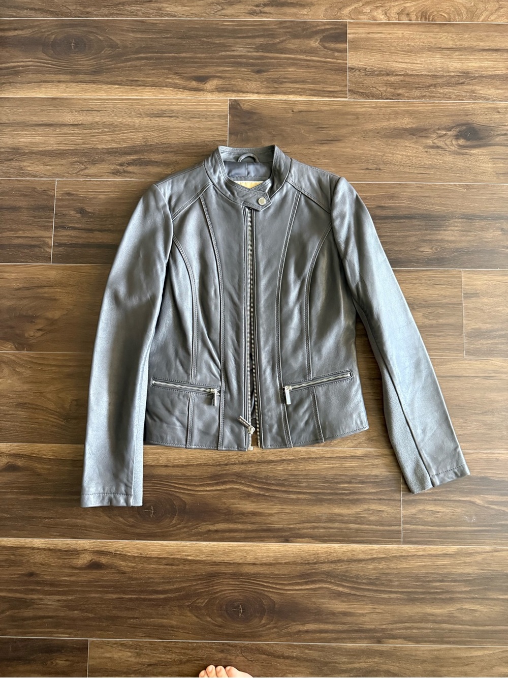 Michael Kors Women's Gray Leather Moto Jacket